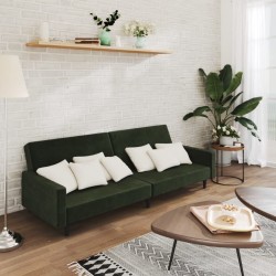 Canapé-lit à 2 places vert foncé velours 
