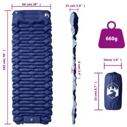 Matelas de camping autogonflant oreiller 1 personne bleu marine 