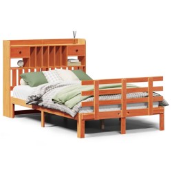 Lit bibliothèque sans matelas cire marron 135x190 cm pin massif 
