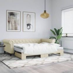 Lit de jour avec gigogne sans matelas crème 90x200 cm 
