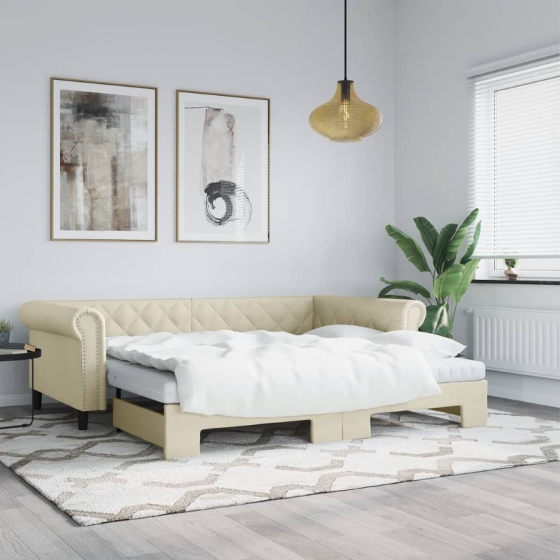 Lit de jour avec gigogne sans matelas crème 90x200 cm 