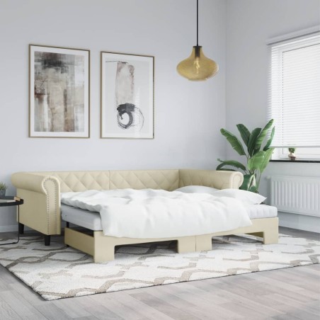 Lit de jour avec gigogne sans matelas crème 90x200 cm 