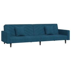 Canapé-lit à 2 places avec deux oreillers bleu velours 
