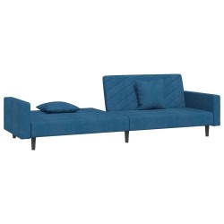 Canapé-lit à 2 places avec deux oreillers bleu velours 