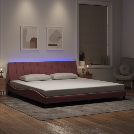 Cadre de lit avec lumières LED rose 200x200 cm velours 