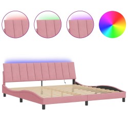 Cadre de lit avec lumières LED rose 200x200 cm velours 