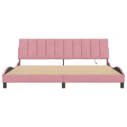 Cadre de lit avec lumières LED rose 200x200 cm velours 