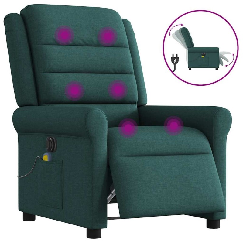 Fauteuil de massage inclinable électrique Vert foncé Tissu 