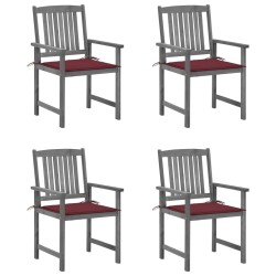 Chaises de jardin et coussins lot de 4 Gris Bois acacia massif 