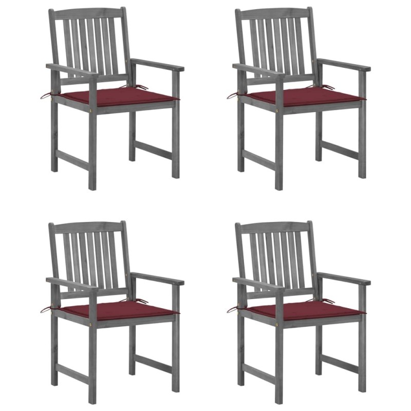 Chaises de jardin et coussins lot de 4 Gris Bois acacia massif 