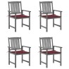 Chaises de jardin et coussins lot de 4 Gris Bois acacia massif 