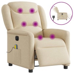 Fauteuil inclinable de massage électrique crème tissu 