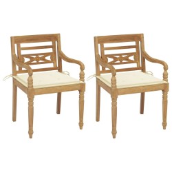 Chaises Batavia lot de 2 et coussins crème Bois de teck massif 
