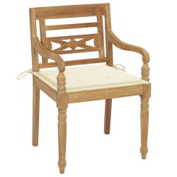 Chaises Batavia lot de 2 et coussins crème Bois de teck massif 