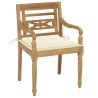 Chaises Batavia lot de 2 et coussins crème Bois de teck massif 