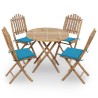 Mobilier à dîner d'extérieur pliable 5 pcs avec coussins bambou 