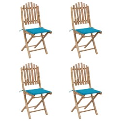 Mobilier à dîner d'extérieur pliable 5 pcs avec coussins bambou 