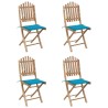 Mobilier à dîner d'extérieur pliable 5 pcs avec coussins bambou 