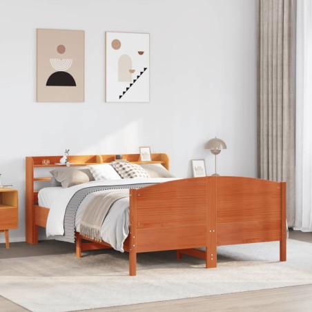 Cadre de lit sans matelas cire marron 140x190cm bois pin massif 