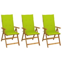 Chaises pliables de jardin lot de 3 avec coussins Bois d'acacia 