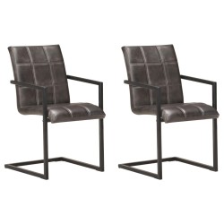 Chaises à manger cantilever lot de 2 gris cuir véritable 