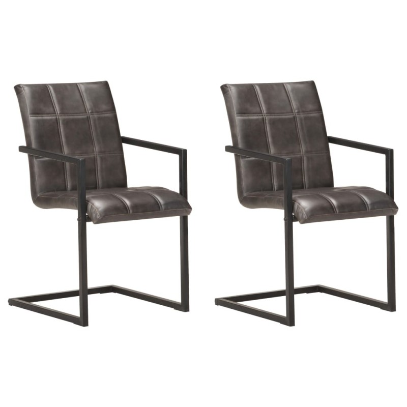 Chaises à manger cantilever lot de 2 gris cuir véritable Chaises à manger cantilever lot de 2 gris cuir véritable
