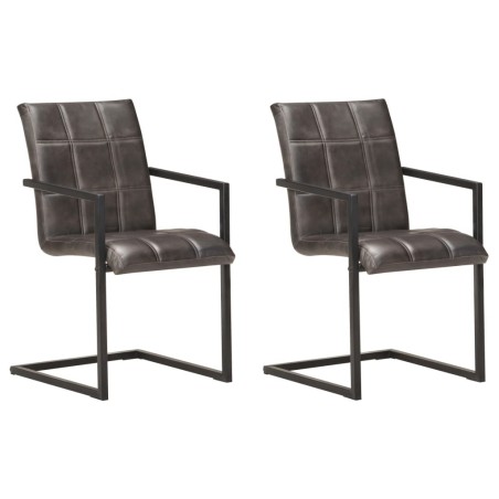 Chaises à manger cantilever lot de 2 gris cuir véritable 