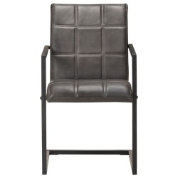 Chaises à manger cantilever lot de 2 gris cuir véritable 