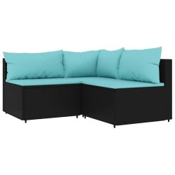 Salon de jardin 4 pcs avec coussins Noir Résine tressée 