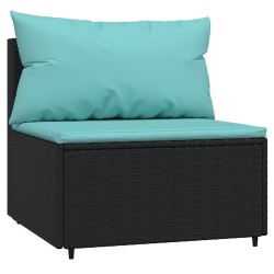 Salon de jardin 4 pcs avec coussins Noir Résine tressée 