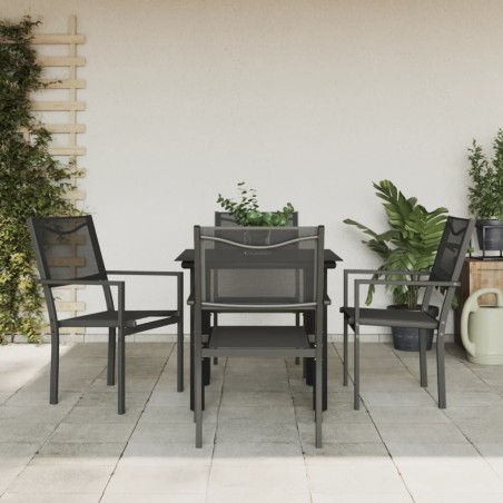 Ensemble à manger de jardin 5 pcs noir textilène et acier 