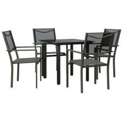 Ensemble à manger de jardin 5 pcs noir textilène et acier 