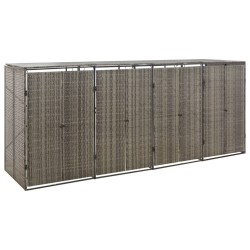 Abri pour poubelle quadruple Gris 274x80x117 cm Résine tressée 