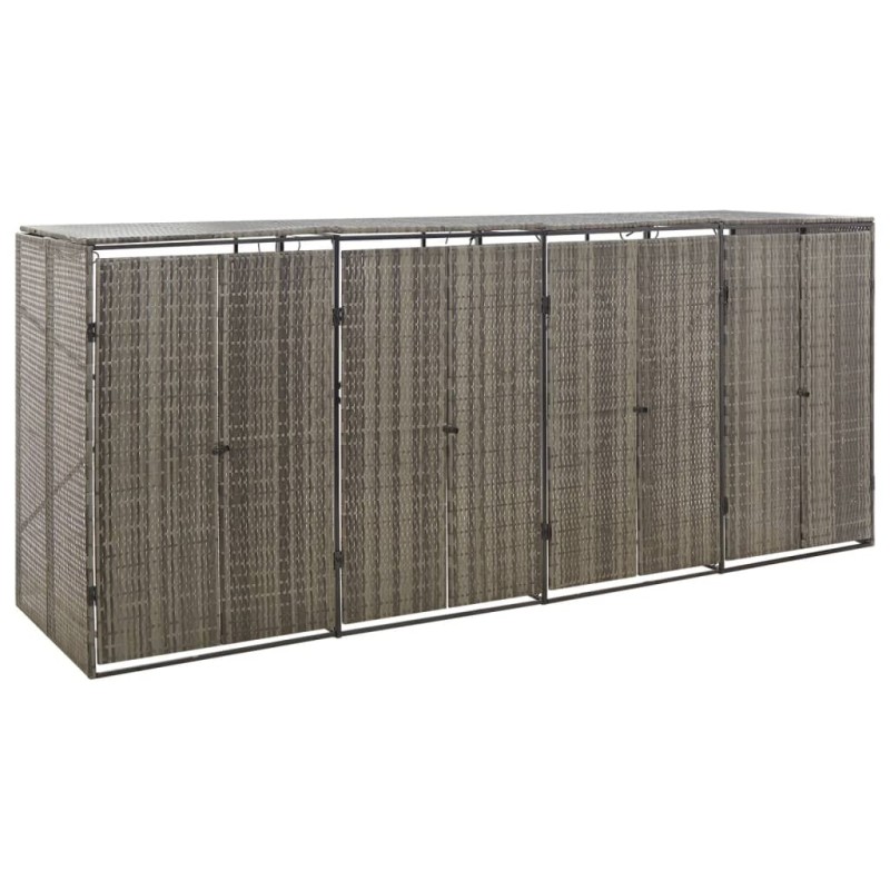 Abri pour poubelle quadruple Gris 274x80x117 cm Résine tressée 