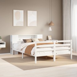 Lit bibliothèque sans matelas blanc 120x200 cm bois pin massif 