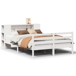 Lit bibliothèque sans matelas blanc 120x200 cm bois pin massif 
