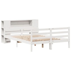 Lit bibliothèque sans matelas blanc 120x200 cm bois pin massif 