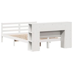 Lit bibliothèque sans matelas blanc 120x200 cm bois pin massif 