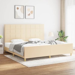 Cadre de lit sans matelas crème 200x200 cm tissu 