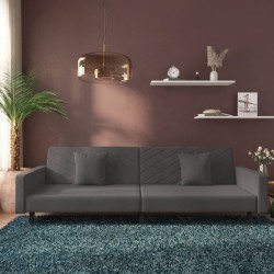 Canapé-lit à 2 places avec deux oreillers Gris foncé Velours 