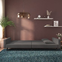 Canapé-lit à 2 places avec deux oreillers Gris foncé Velours 
