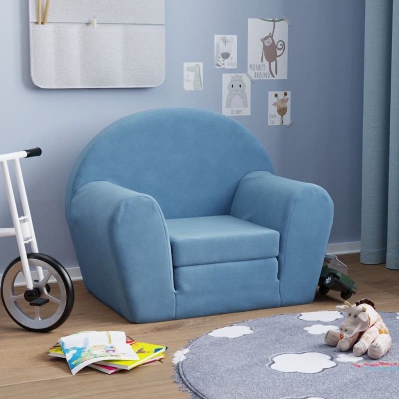 Canapé-lit pour enfants bleu peluche douce 