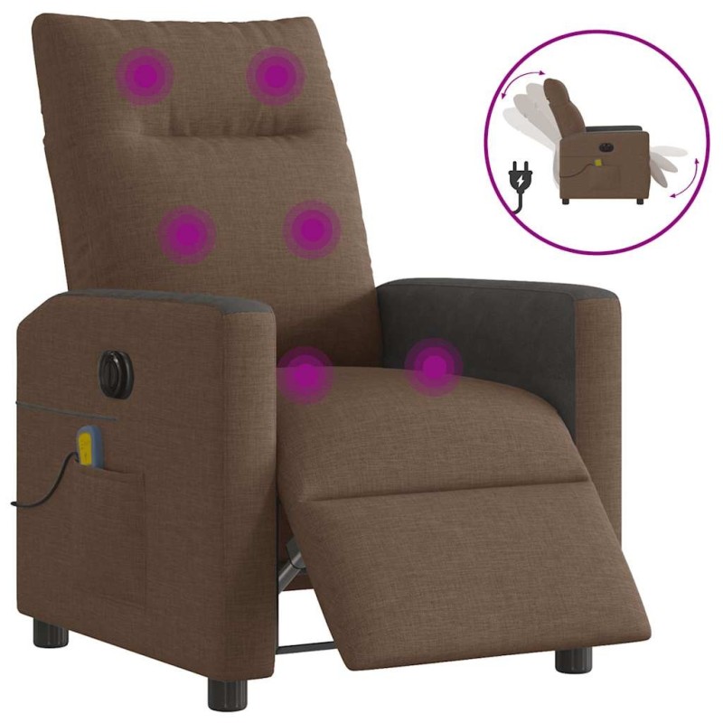 Fauteuil inclinable de massage électrique marron tissu 