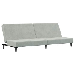 Canapé-lit à 2 places avec repose-pied gris clair velours 