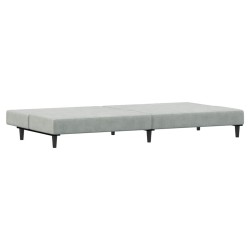Canapé-lit à 2 places avec repose-pied gris clair velours 