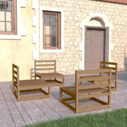 Salon de jardin 4 pcs marron miel bois de pin massif 