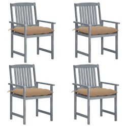 Chaises de jardin et coussins lot de 4 Gris Bois acacia massif 