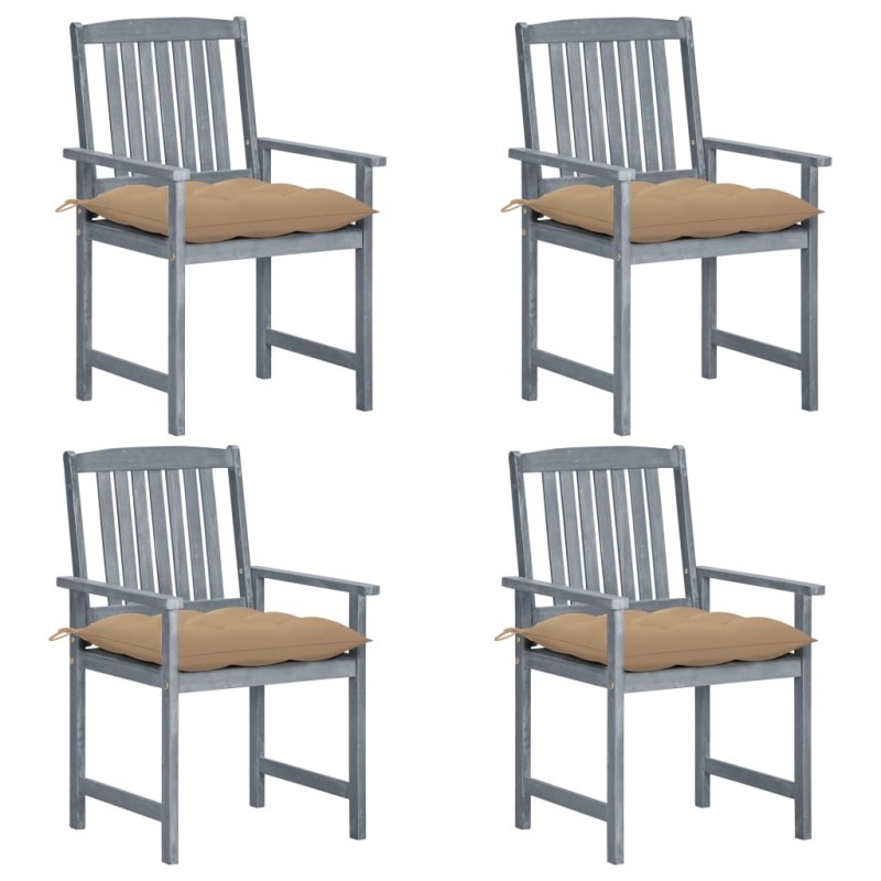 Chaises de jardin et coussins lot de 4 Gris Bois acacia massif Chaises de jardin et coussins lot de 4 Gris Bois acacia massif