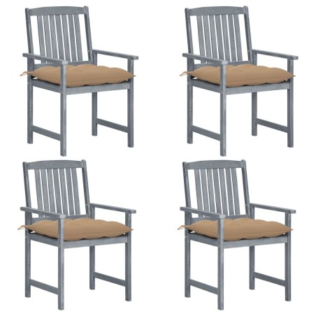 Chaises de jardin et coussins lot de 4 Gris Bois acacia massif 