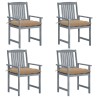 Chaises de jardin et coussins lot de 4 Gris Bois acacia massif 
